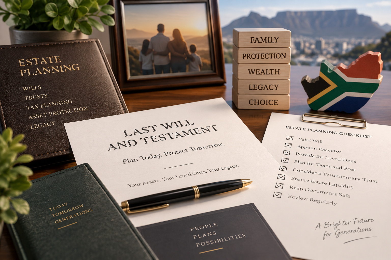Will in South Africa and estate planning documents representing financial and legacy planning