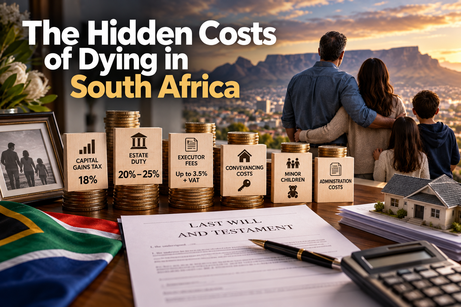 Financial adviser reviewing a South African family’s estate readiness checklist and Will with parents and child