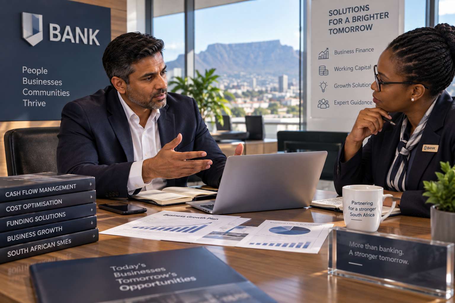 South African business owner reviewing cash flow, costs and growth challenges